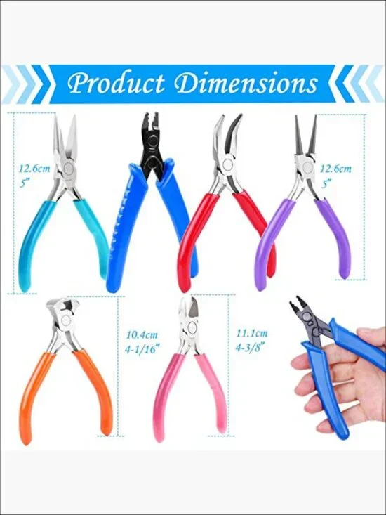 6pc Jewelry Making Tools Kit with Metal Pliers for Beading & Craft - Picture 3 of 7